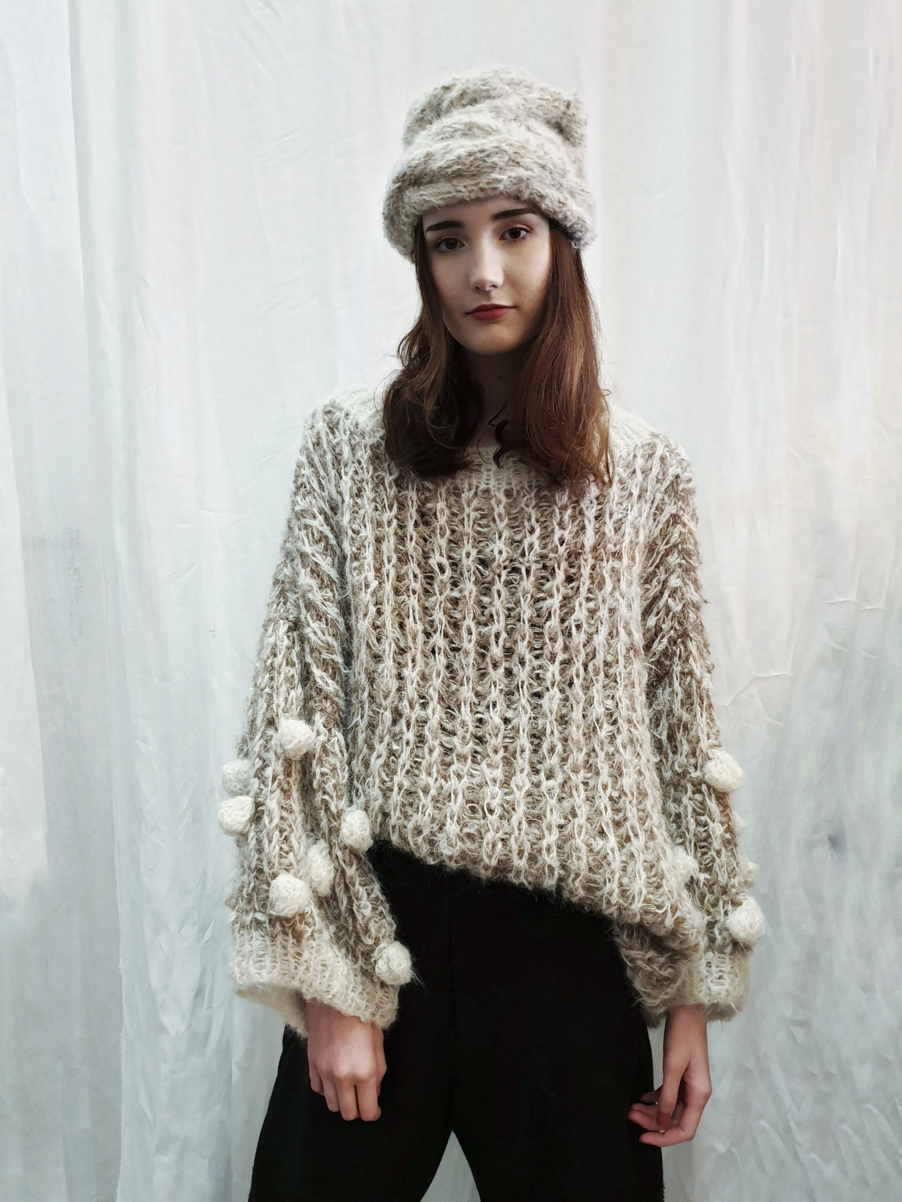 Hand knit cable beanie style Hat - (Alpaca) Rust
