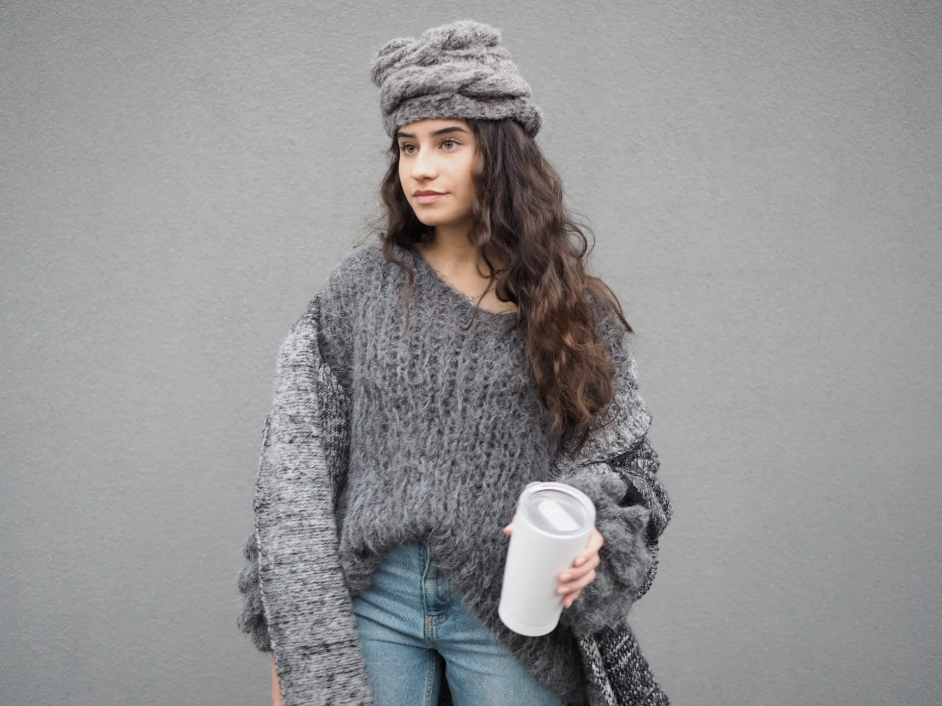 Hand knit cable beanie style Hat - (Alpaca) Rust