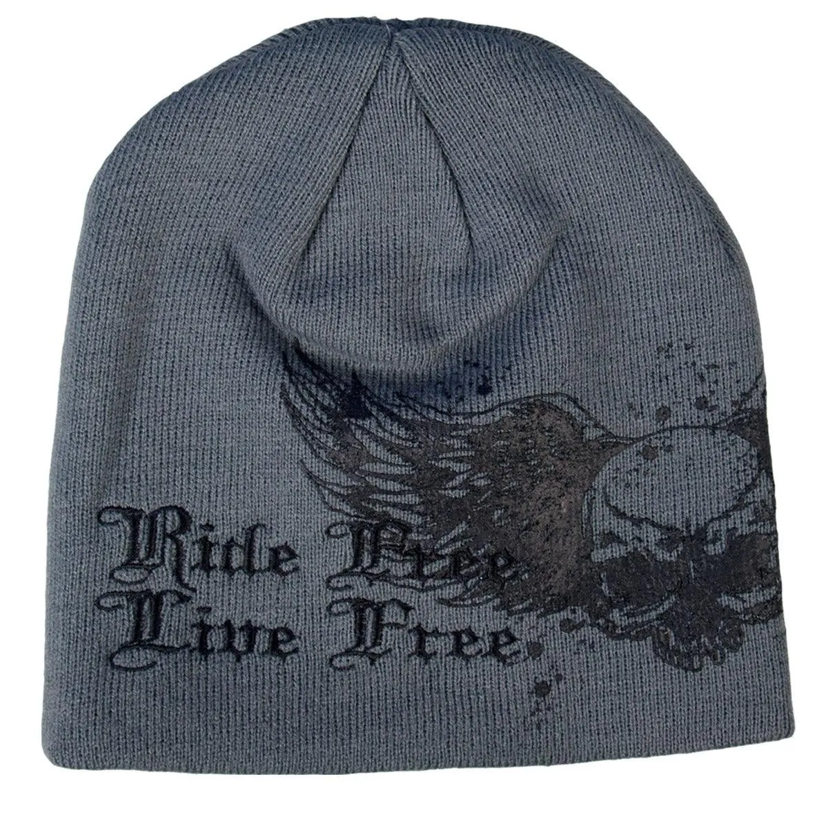 Hot Leathers Skull With Wings Grey Knit Cap