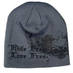 Hot Leathers Skull With Wings Grey Knit Cap
