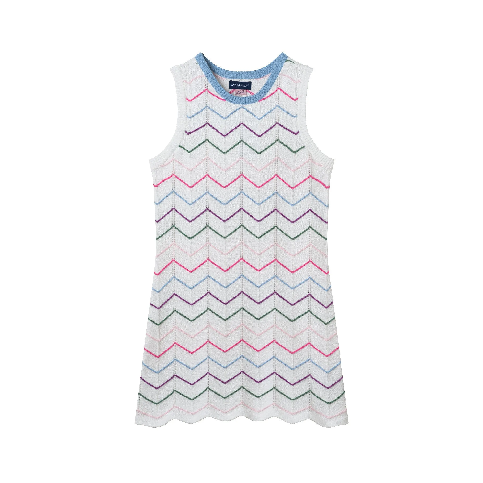 Kids (7-16) Crochet Fitted Scallop Dress | White Multi