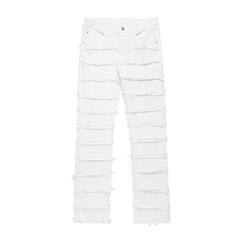 Layered Frayed Denim Trousers