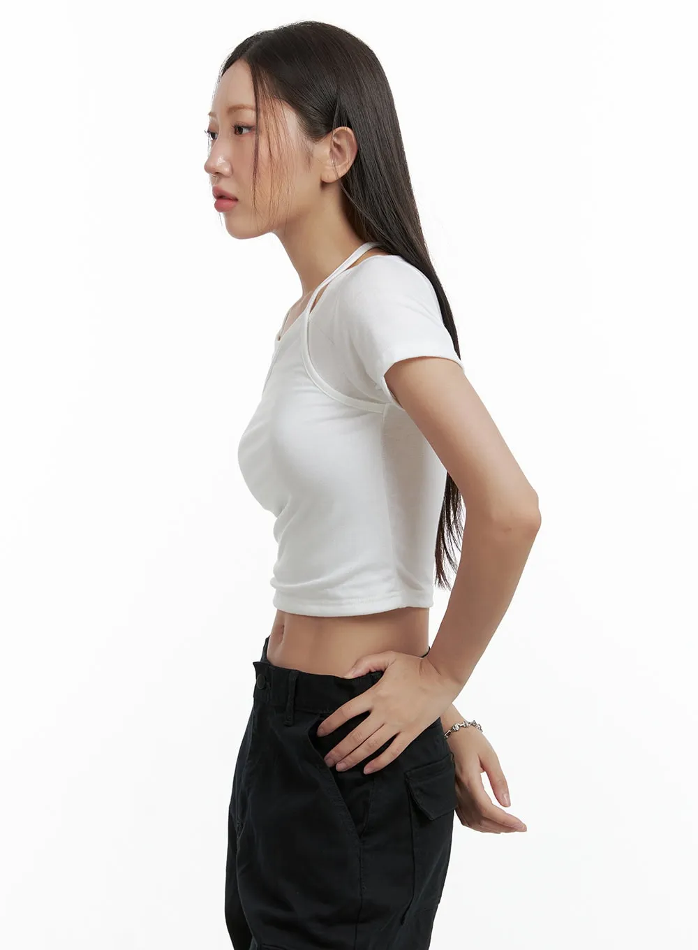 Layered Halter Neck Crop Top OL401