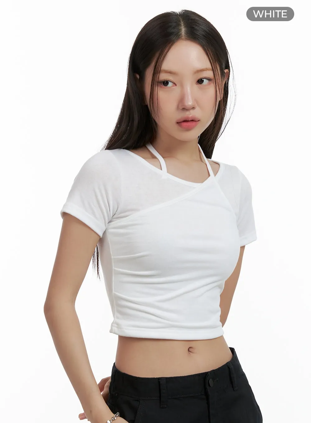 Layered Halter Neck Crop Top OL401