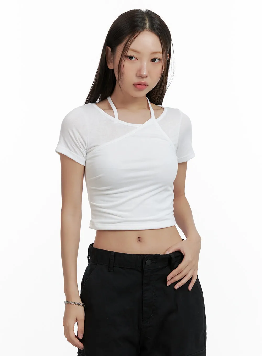 Layered Halter Neck Crop Top OL401
