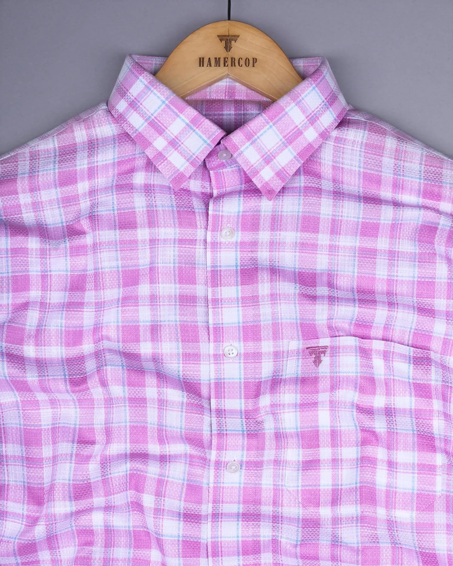 Lumpkin Pink With White Dobby Check Cotton Shirt