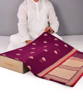 Magenta Banarasi Handwoven Ektara Buti Kadhuan Brocade Handloom Cotton Saree