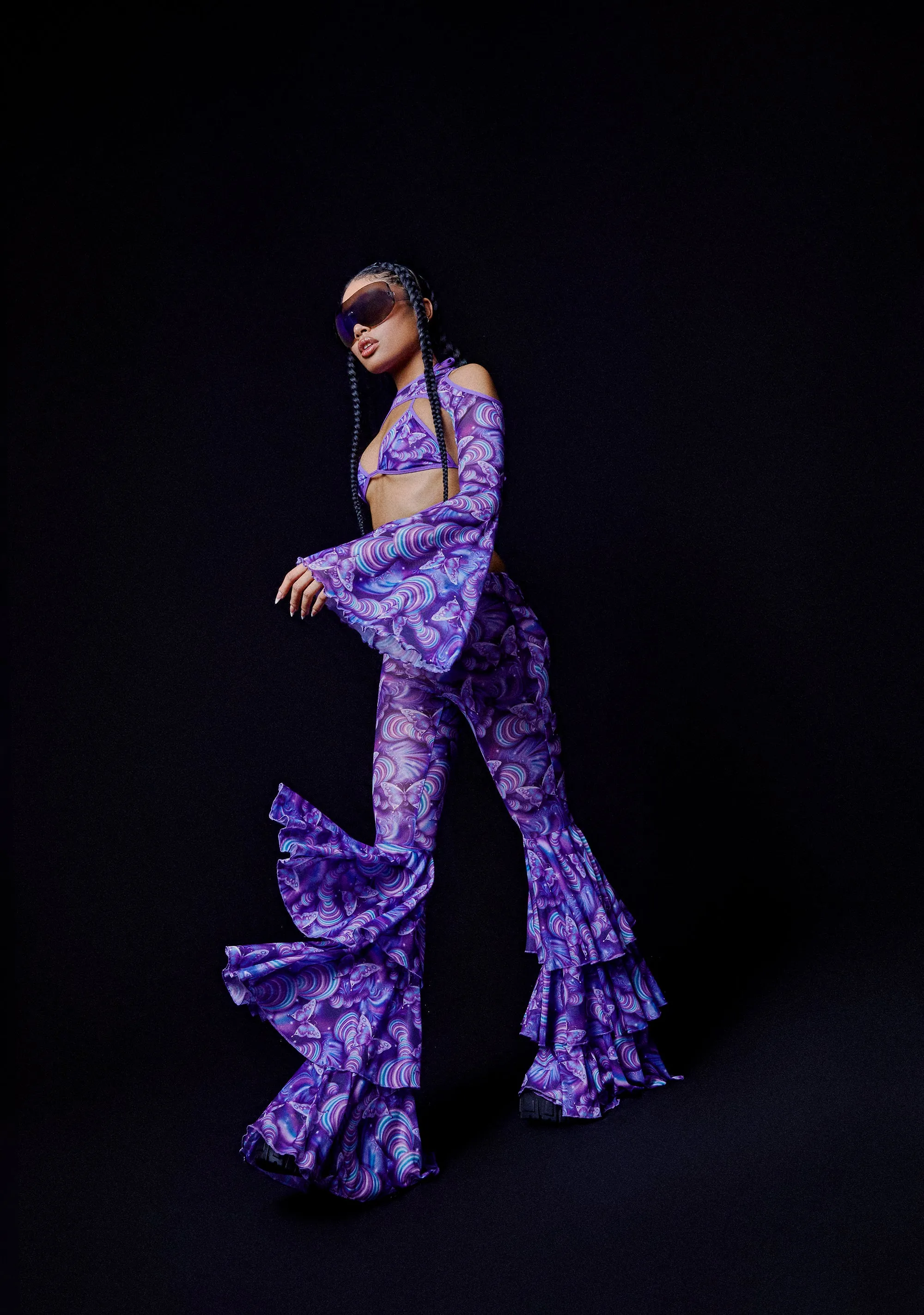 Pixie Wishes Mesh Flare Pants - Purple