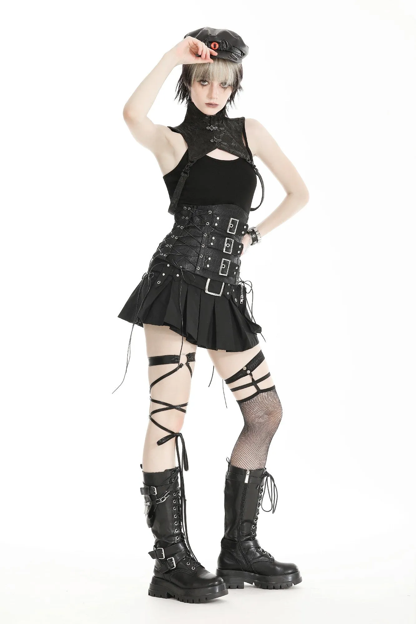 Punk snake-patterned leather  stand-up collar top BW153